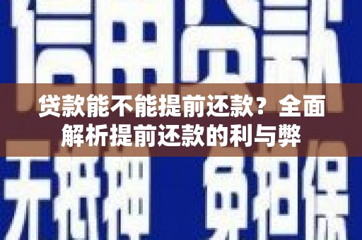 勉县贷款能不能提前还款？全面解析提前还款的利与弊